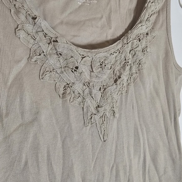 Philosophy by Republic Tank Womens Medium Green Lace Embellished Ribbed Boho M - Picture 7 of 12